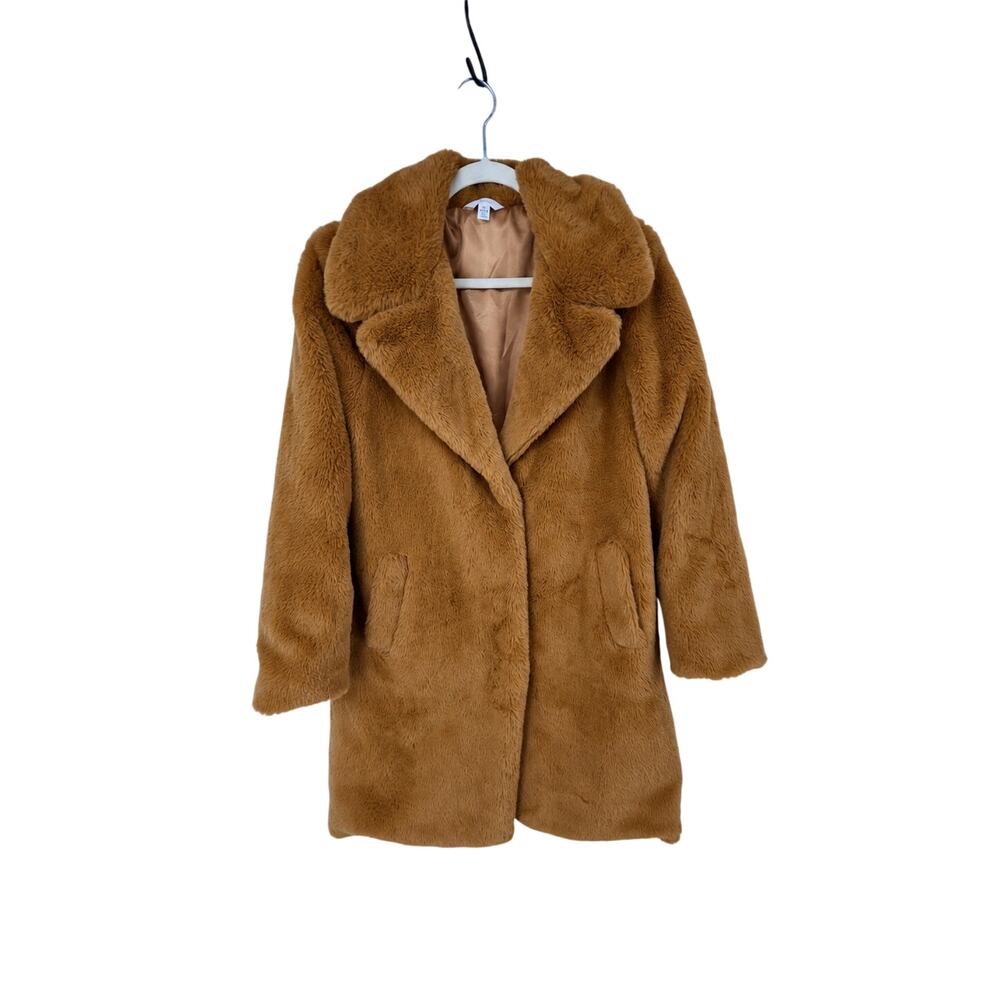 Women’s Camel Brown Faux Fur Teddy Coat Plush Winter Jacket Size M